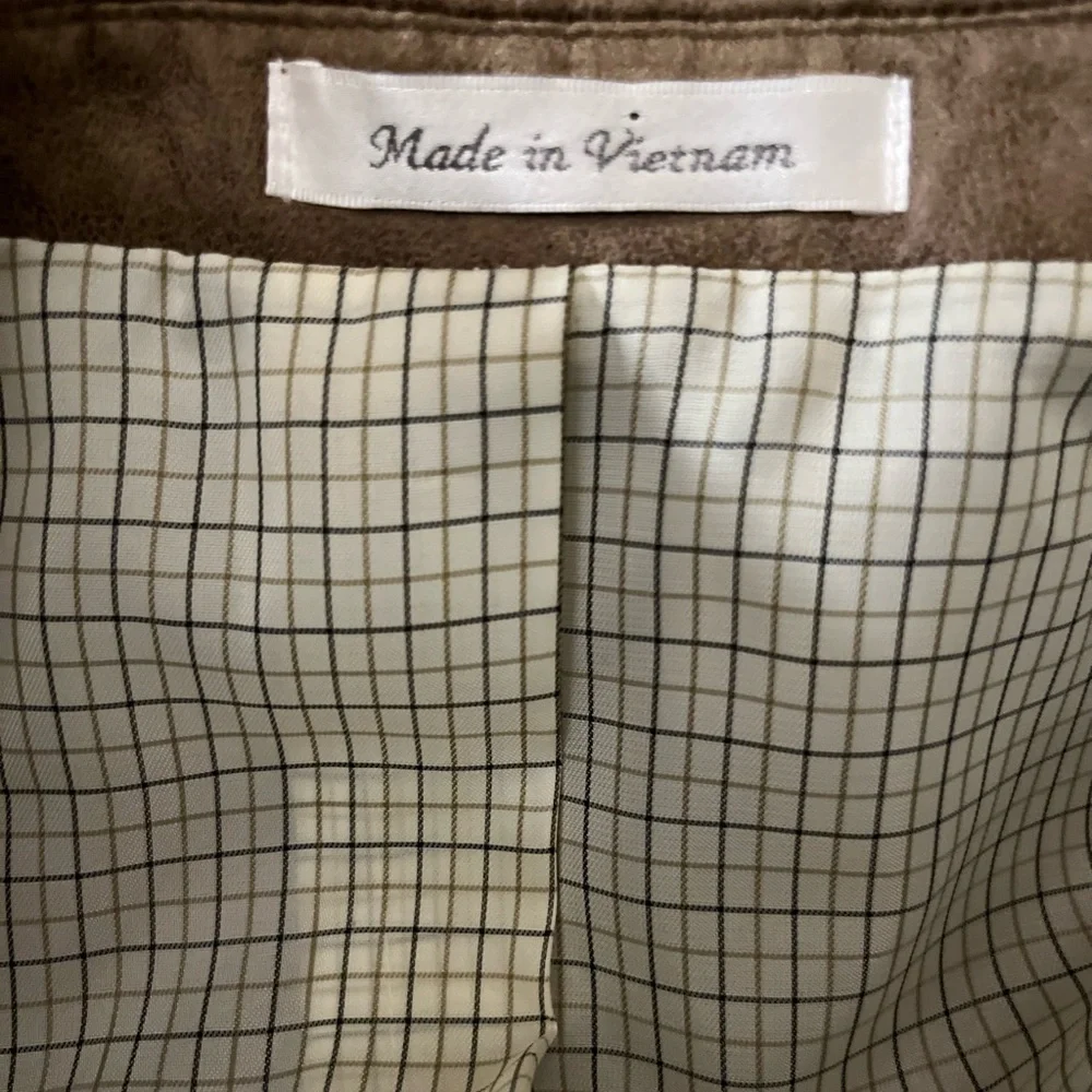 Lauren Ralph Lauren 38R Brown Faux Leather Check Lining Blazer Jacket Sport Coat